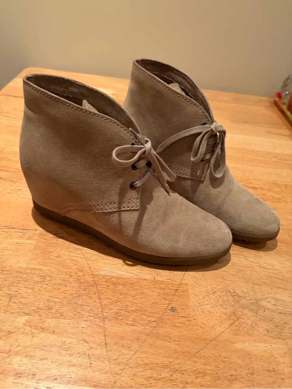 Prada Taupe Suede Wedge Ankle Booties